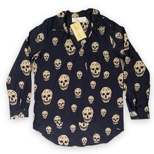 Vintage Havana Skull Print pullover blouse with studded collar